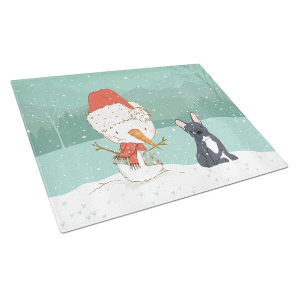 Carolines Treasures Black French Bulldog Snowman Christmas Glass Cutting Board Large CK2085LCB